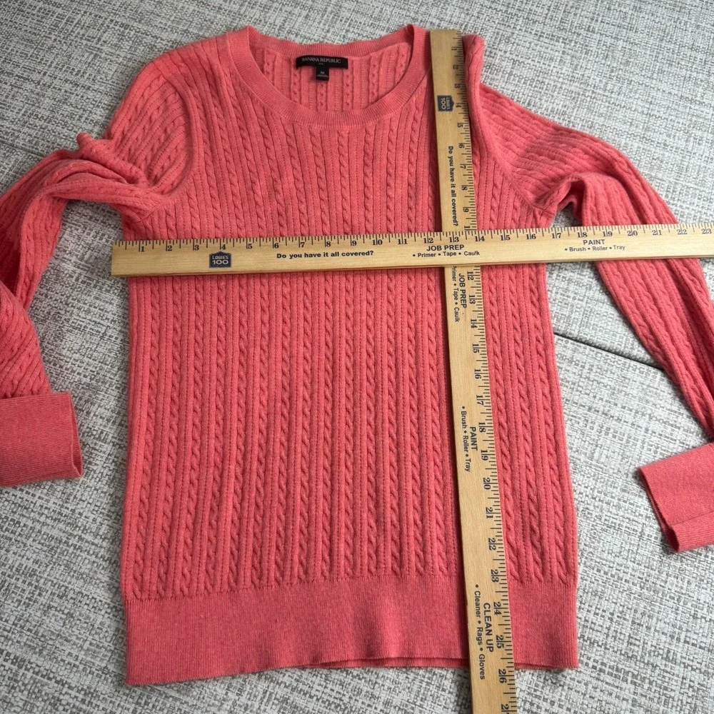 Banana Republic Cable Knit Sweater Coral Pink Jumper Round Neck Pullover Size‎ M